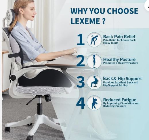 XL Soft Memory Foam Coccyx Cushion with Lumbar Support - Ideal for Pain Relief