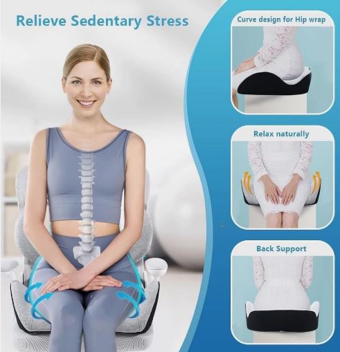 XL Soft Memory Foam Coccyx Cushion with Lumbar Support - Ideal for Pain Relief