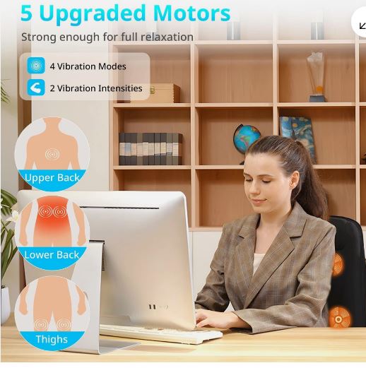 Massage Seat Cushion with Heat,Back Massager for Chair Back Massager Heated S...