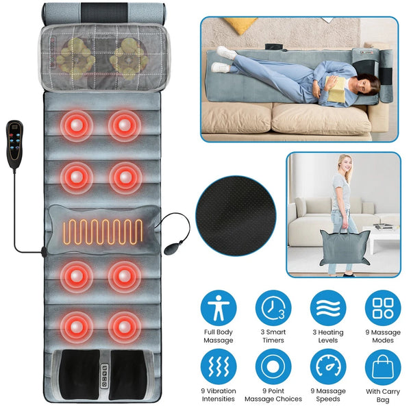 Full Body Massage Mat Shiatsu Neck Back Massager Pillow