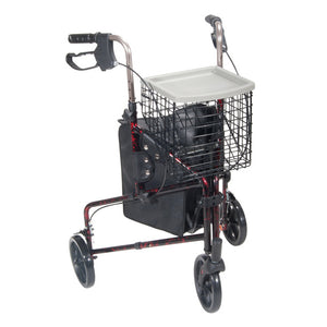 3 Wheel Rollator Rolling Walker with Basket Tray and Pouch