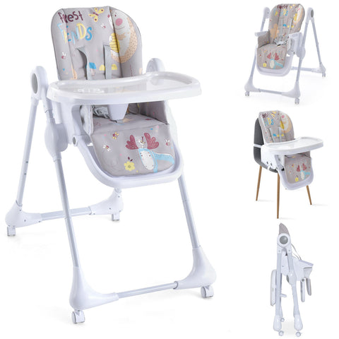 3-In-1 Convertible Baby Highchair Foldable Height Adjustable Feeding Chair - Grey colour