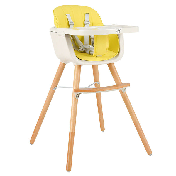 2-in-1 Baby High Chair Infant Toddler Feeding Booster Seat Adjustable Yellow