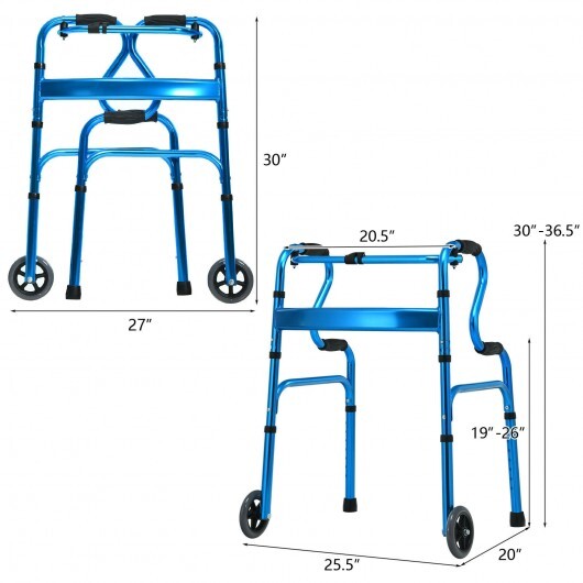 Aluminum Heavy-Duty Folding Wheeled Stand-Assist Walker-Blue - Color: Blue
