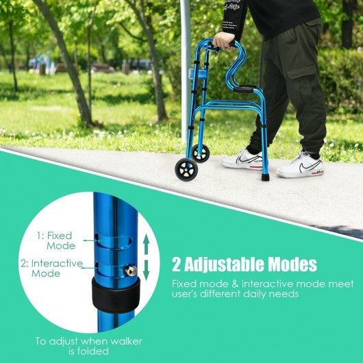 Aluminum Heavy-Duty Folding Wheeled Stand-Assist Walker-Blue - Color: Blue